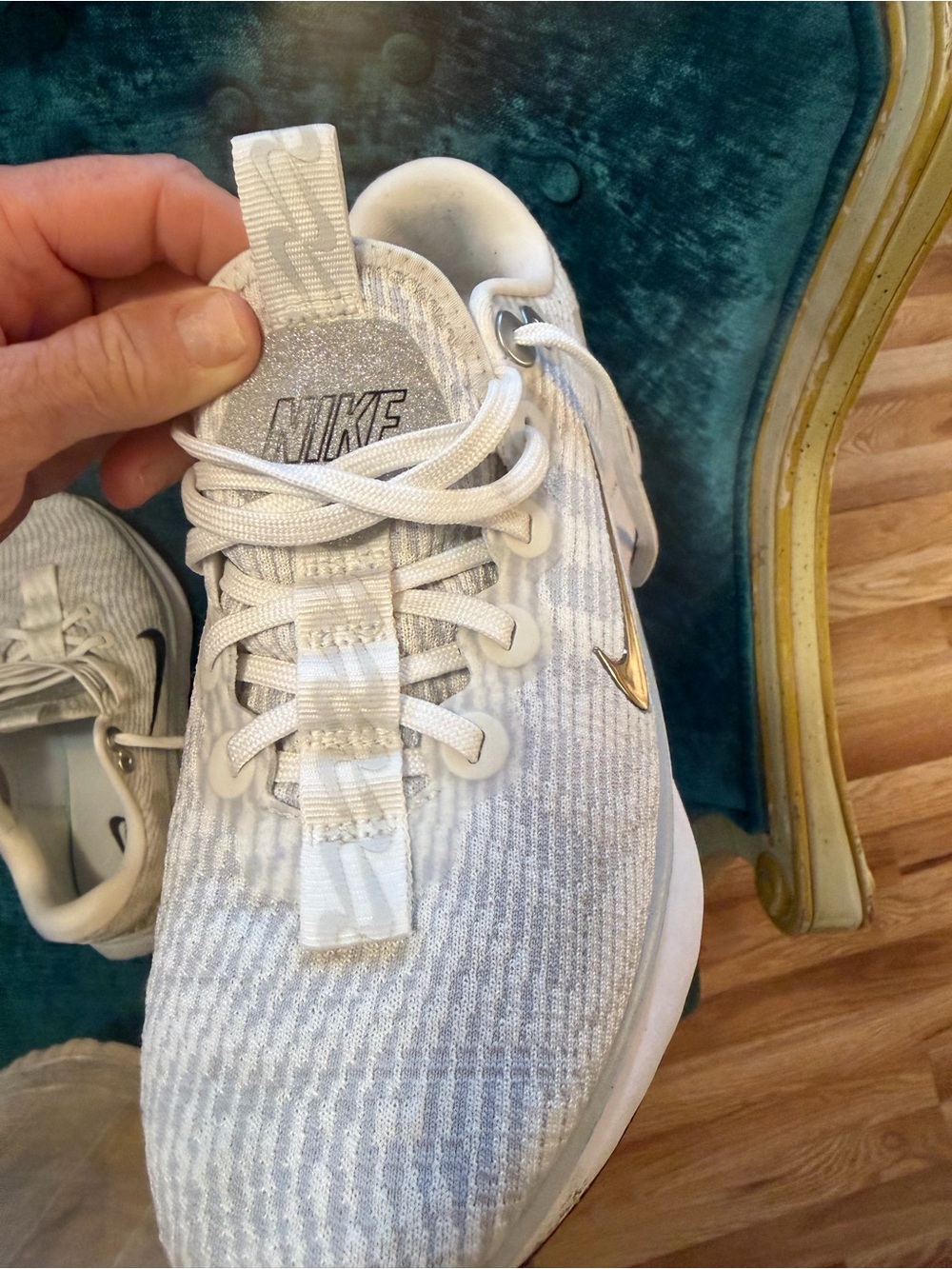 Nike White/Silver Swoosh womens Athletic Sneakers - Picture 3 of 10